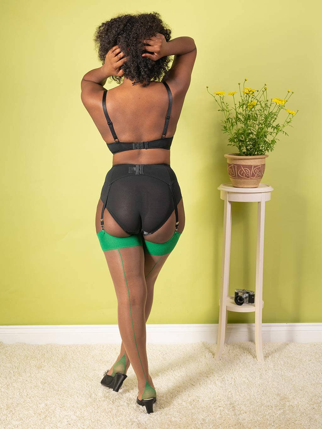 What Katie Did: Contrast Seamed Stockings, Green/Cinnamon (H2086)