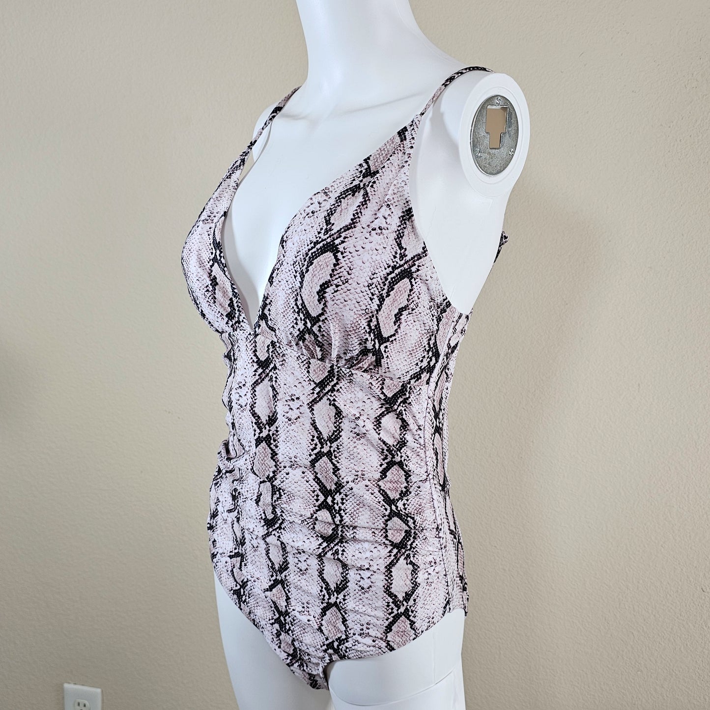 Snakeskin Print Women’s One Piece Swimsuit Bathing Suit, Size L