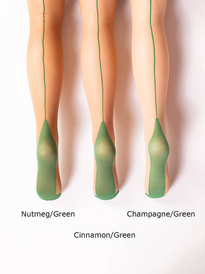 What Katie Did: Contrast Seamed Stockings, Green/Cinnamon (H2086)