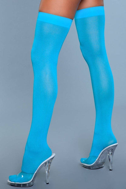 Opaque Nylon Thigh Highs, Turquoise