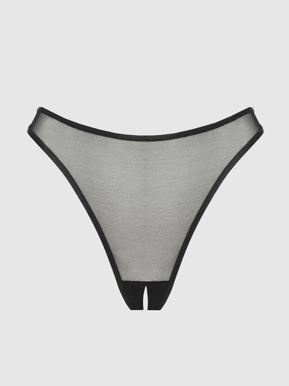 CHANTAL Mesh Crotchless Thong Panty, Black