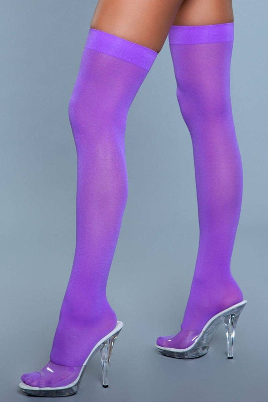 Opaque Nylon Thigh Highs, Purple
