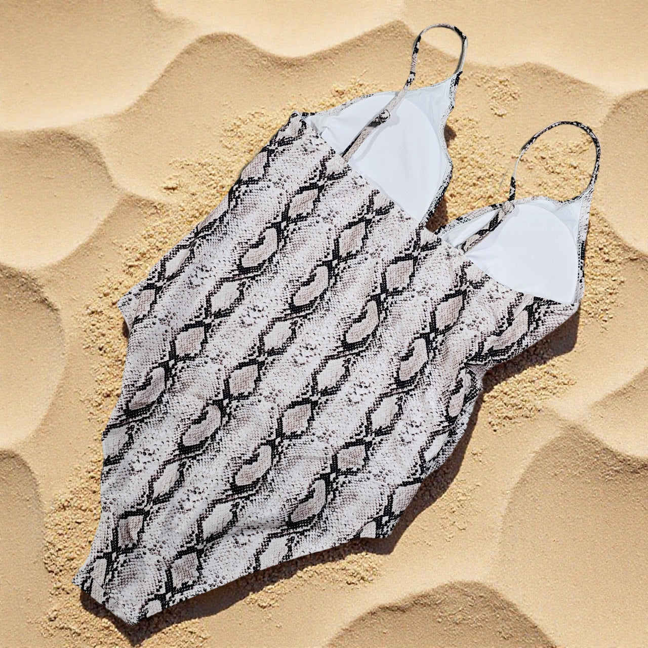 Snakeskin Print Women’s One Piece Swimsuit Bathing Suit, Size L