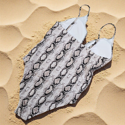 Snakeskin Print Women’s One Piece Swimsuit Bathing Suit, Size L