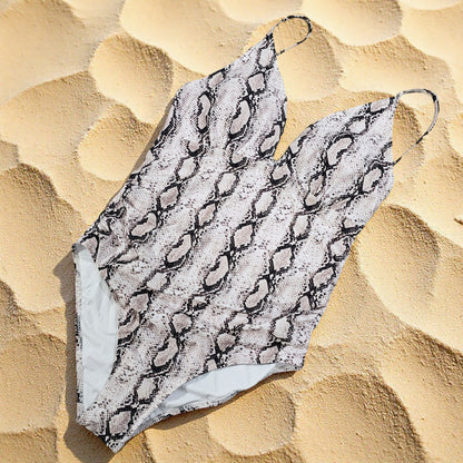 Snakeskin Print Women’s One Piece Swimsuit Bathing Suit, Size L