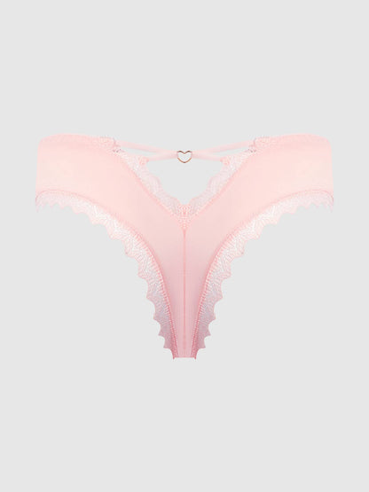 VERA Microfiber and Lace Cheeky Panty with Heart Charm, Pearl Blush