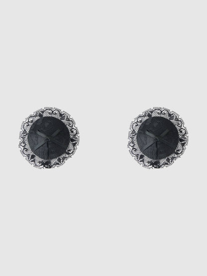 LACE & SATIN BOW PASTIES: Black / O/S