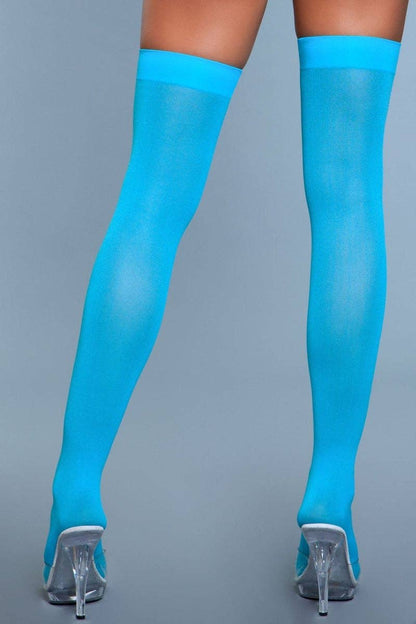 Opaque Nylon Thigh Highs, Turquoise