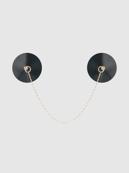 FAUX LEATHER & CHAIN DRAPE PASTIES: BLACK & GOLD / O/S