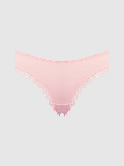 VERA Microfiber and Lace Cheeky Panty with Heart Charm, Pearl Blush