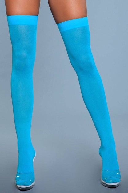 Opaque Nylon Thigh Highs, Turquoise